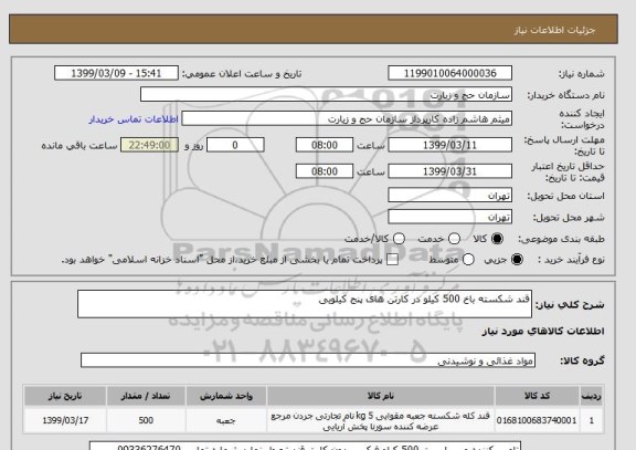 استعلام قند شکسته باخ 500 کیلو در کارتن های پنج کیلویی