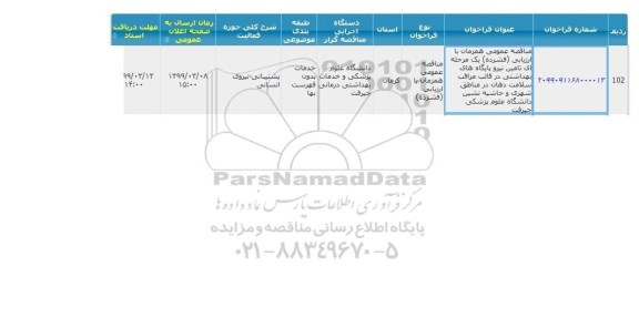 مناقصه تامین نیرو پایگاههای بهداشتی 