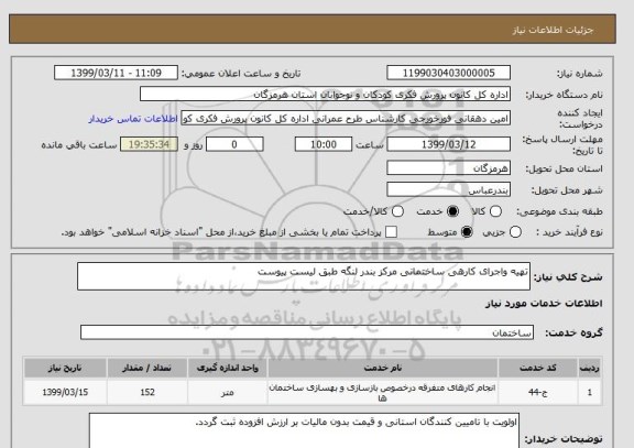 استعلام تهیه واجرای کارهی ساختمانی مرکز بندر لنگه طبق لیست پیوست