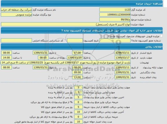 مزایده، مزایده انواع کانتینر 6 متری (مستعمل) 