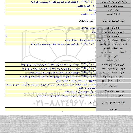 فعالیت های فروش انشعاب و خدمات پس از فروش انشعاب و قرائت کنتور و وصول مطالبات در حوزه ۱