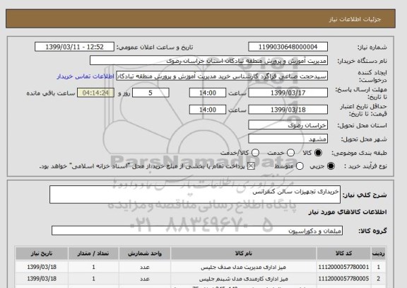 استعلام خریداری تجهیزات سالن کنفرانس