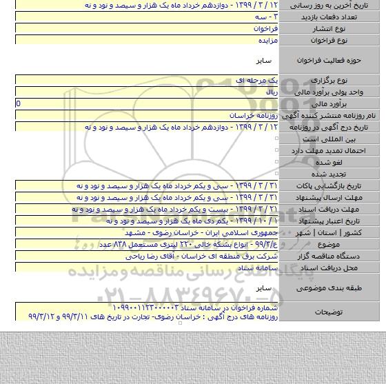 ع/۹۹/۳ - انواع بشکه خالی ۲۲۰ لیتری مستعمل ۸۳۸ عدد