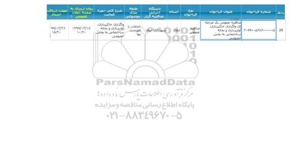 مناقصه واگذاری خاکبرداری، آواربرداری و نخاله ساختمانی