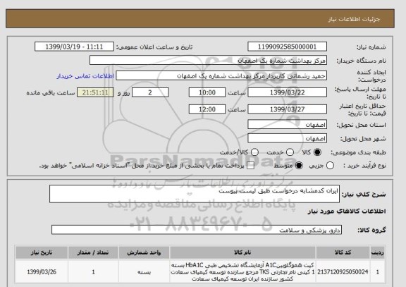 استعلام ایران کدمشابه درخواست طبق لیست پیوست 