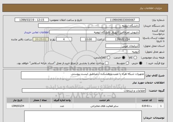 استعلام تجهیزات شبکه هراه با نصب پژوهشکده آرتمیاطبق لیست پیوستی 