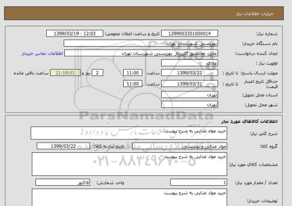 استعلام خرید مواد غذایی به شرح پیوست