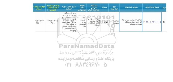 مناقصه عمومی, مناقصه خرید 4 دستگاه تلویزیون شهری 