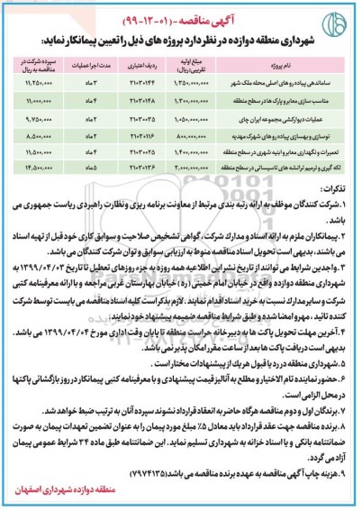 آگهی مناقصه ، مناقصه ساماندهی پیاده روهای اصلی محله... 