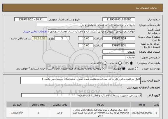 استعلام قایق دو نفره پدالی(ازایران کد مشابه استفاده شده است ، مشخصات پیوست می باشد )	