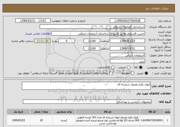 استعلام لیوان یکبار مصرف شیشه ای