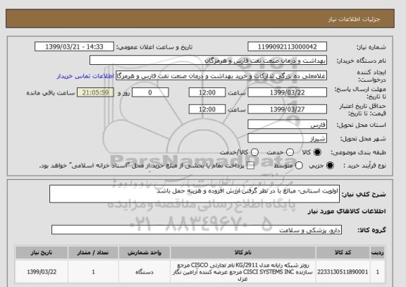 استعلام اولویت استانی- مبالغ با در نظر گرفتن ارزش افزوده و هزینه حمل باشد