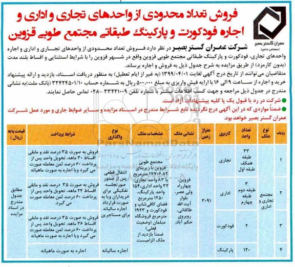 مزایده,مزایده فروش تعدادی محدودی از واحدهای تجاری و اداری 