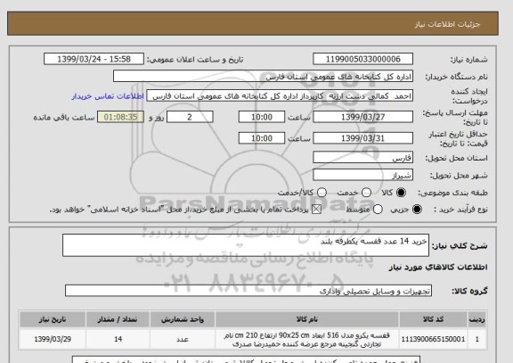 استعلام خرید 14 عدد قفسه یکطرفه بلند 