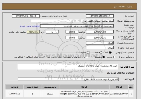 استعلام خرید هارد پشتیبان گیری ازاطلاعات سرورها 