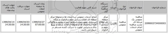 مناقصه عمومی یک مرحله ای تجدید مناقصه انجام خدمات عمومی