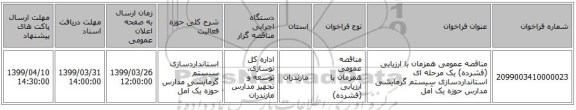 مناقصه عمومی همزمان با ارزیابی (فشرده) یک مرحله ای استانداردسازی سیستم گرمایشی مدارس حوزه یک آمل