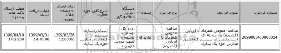 مناقصه عمومی همزمان با ارزیابی (فشرده) یک مرحله ای استانداردسازی سیستم گرمایشی مدارس حوزه یک ساری