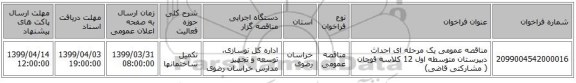 مناقصه عمومی یک مرحله ای احداث دبیرستان متوسطه اول 12 کلاسه قوچان ( مشارکتی قاضی) 