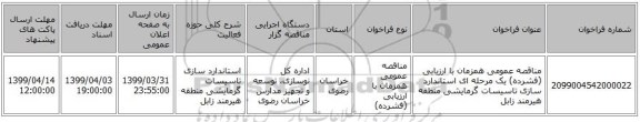 مناقصه عمومی همزمان با ارزیابی (فشرده) یک مرحله ای استاندارد سازی تاسیسات گرمایشی منطقه    هیرمند زابل  