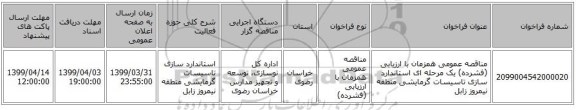 مناقصه عمومی همزمان با ارزیابی (فشرده) یک مرحله ای استاندارد سازی تاسیسات گرمایشی منطقه  نیمروز  زابل   