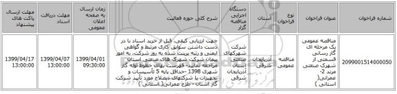 مناقصه عمومی یک مرحله ای گاز رسانی قسمتی از شهرک صنعتی مرند 2- عمرانی( استانی )