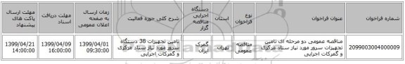 مناقصه عمومی دو مرحله ای تامین تجهیزات سرور مورد نیاز ستاد مرکزی و گمرکات اجرایی