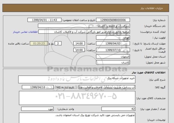 استعلام خرید تجهیزات شبکه برق 