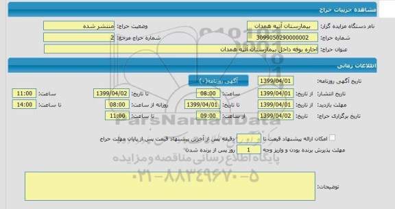 مزایده اجاره بوفه داخل بیمارستان