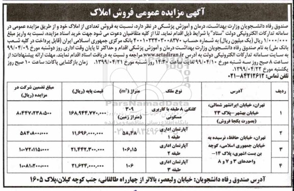 آگهی مزایده،مزایده فروش تعدادی املاک آپارتمان اداری 