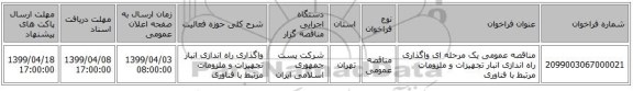 مناقصه عمومی یک مرحله ای واگذاری راه اندازی انبار تجهیزات و ملزومات مرتبط با فناوری 