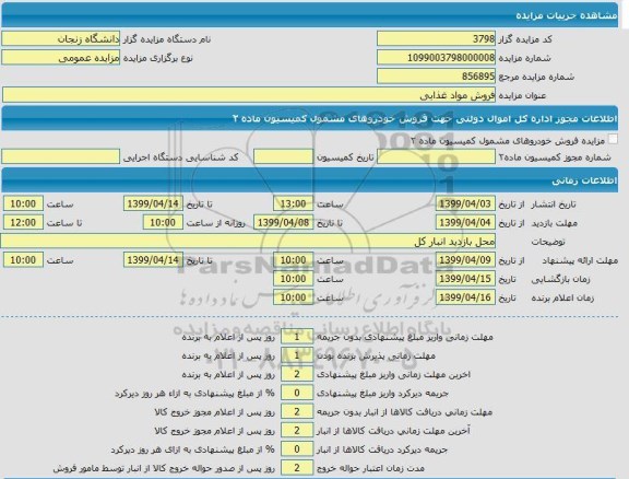 مزایده, مزایده فروش مواد غذایی 