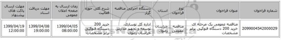 مناقصه عمومی یک مرحله ای خرید 200 دستگاه فتوکپی برابر مشخصات 