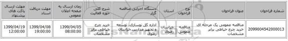 مناقصه عمومی یک مرحله ای خرید چرخ خیاطی برابر مشخصات 