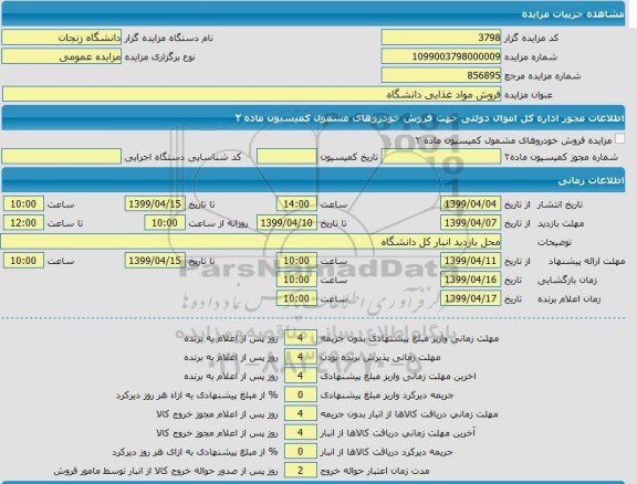 مزایده، مزایده فروش مواد غذایی دانشگاه 