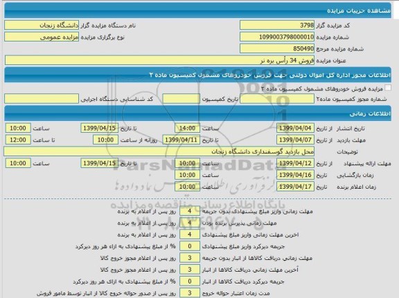 مزایده، مزایده فروش 34 راس بره نر