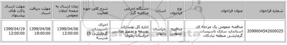 مناقصه عمومی یک مرحله ای استاندارد سازی تاسیسات گرمایشی منطقه تبادکان   