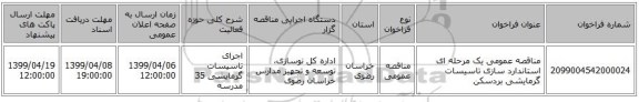 مناقصه عمومی یک مرحله ای استاندارد سازی تاسیسات گرمایشی بردسکن