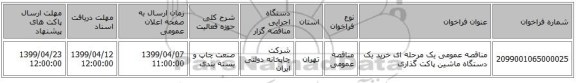 مناقصه عمومی یک مرحله ای خرید یک دستگاه  ماشین پاکت گذاری