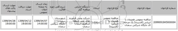 مناقصه عمومی همزمان با ارزیابی (فشرده) یک مرحله ای جایگاه شرکتی سمنان