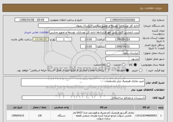 استعلام خرید بخاری هرمتیک برابر مشخصات