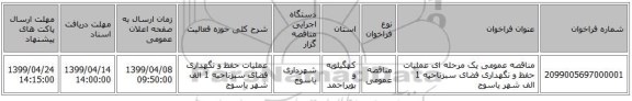 مناقصه عمومی یک مرحله ای عملیات حفظ و نگهداری فضای سبزناحیه 1 الف شهر یاسوج