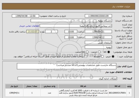 استعلام دستگاه جارتست طبق مشخصات پیوستی(کدکالا مشابه میباشد)