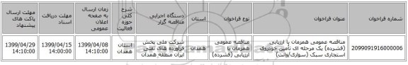 مناقصه عمومی همزمان با ارزیابی (فشرده) یک مرحله ای تأمین خودروی استجاری سبک (سواری/وانت)