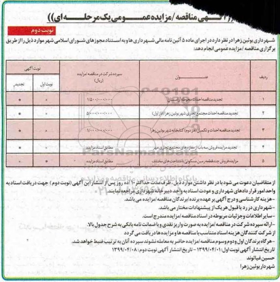 مزایده فروش چند قطعه زمین مسکونی - نوبت دوم 