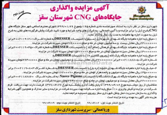 مزایده , مزایده واگذاری جایگاههای CNG  - نوبت دوم