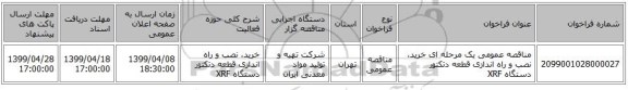 مناقصه عمومی یک مرحله ای خرید، نصب و راه اندازی قطعه دتکتور دستگاه XRF  