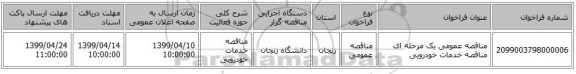 مناقصه عمومی یک مرحله ای  مناقصه خدمات خودرویی