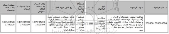 مناقصه عمومی همزمان با ارزیابی (فشرده) یک مرحله ای انجام خدمات و عملیات آماده سازی، کاشت، حفظ، آبیاری و توسعه فضای سبز در کلیه معادن تحت پوشش مجتمع معادن سن