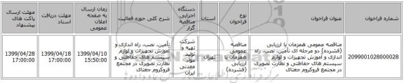 مناقصه عمومی همزمان با ارزیابی (فشرده) دو مرحله ای تأمین، نصب، راه اندازی و آموزش تجهیزات و لوازم سیستم های حفاظتی و نظارت تصویری در مجتمع فروکروم جغتای